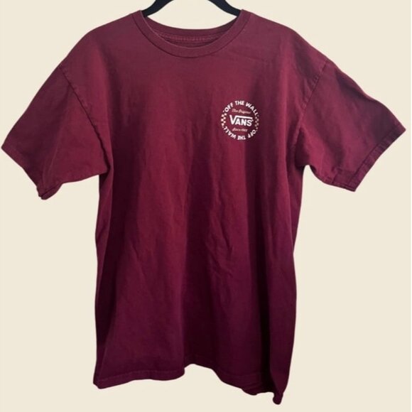 VANS Off The Wall Burgundy Logo T-Shirt Size M - Picture 1 of 3